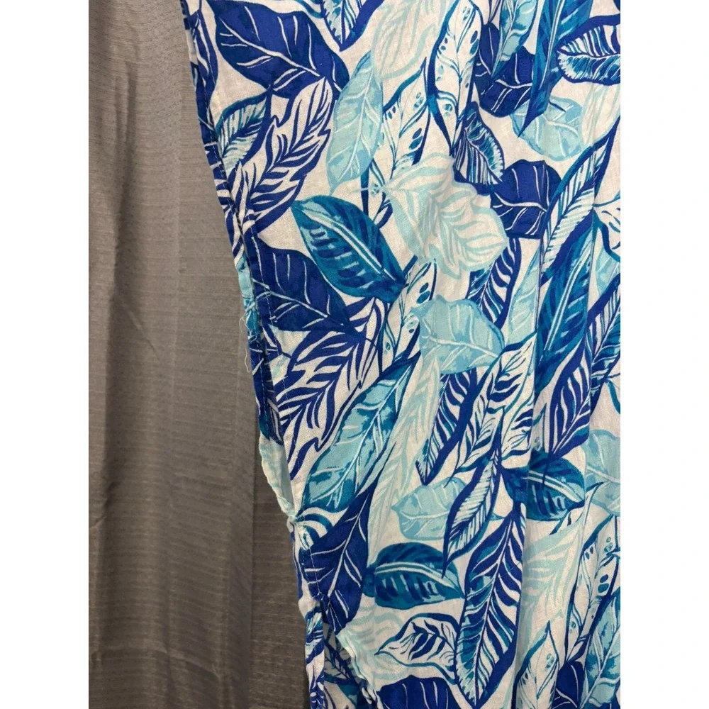 Sigrid Olsen‎ Linen Blend Open Front Long Cardigan Womens OS Blue Floral Beachy